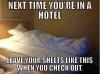 hotel room, sheets, check out, prank, troll