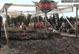 tough mudder course, gif, ouch, close line, hang