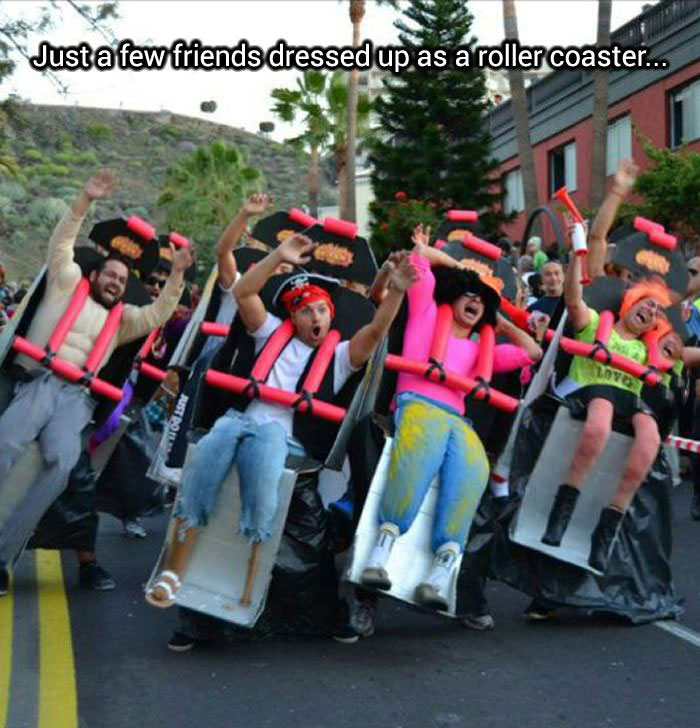 roller coaster, costume, group, lol, friends