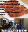 like this photo if you like bacon, meme, anchorman, well that escalated quickly, like, comment, share