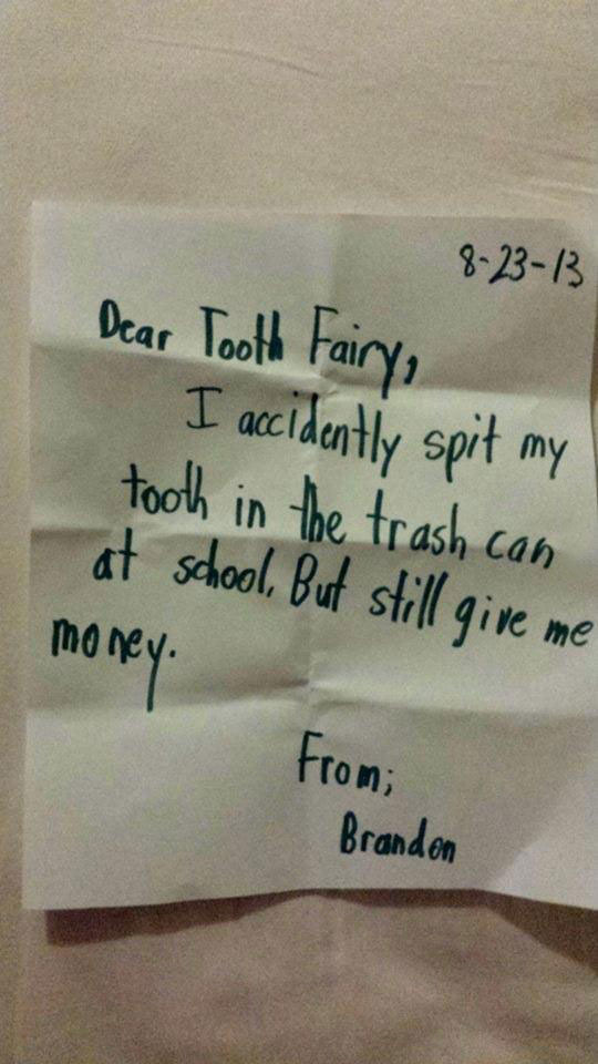 kid, tooth fairy, note, lol