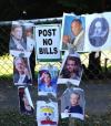 post no bills, literal, bill, sign, gates, clinton, nye, murray, mather, cosby, shakespear, fence