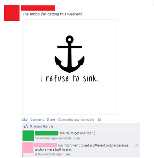 anchor, refuse to sink, comment, facebook, tattoo