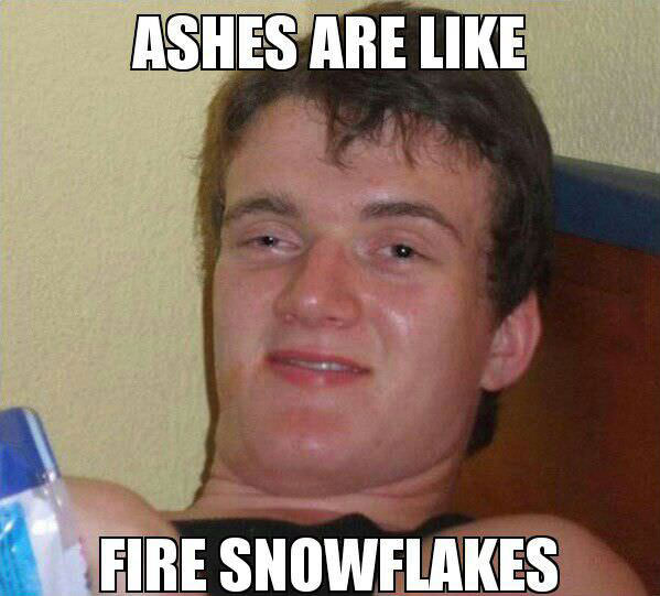 ashes, fire snowflakes, stoner guy, meme