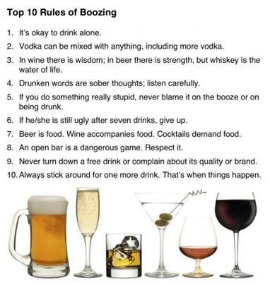 rules of boozing, top 10, alcohol