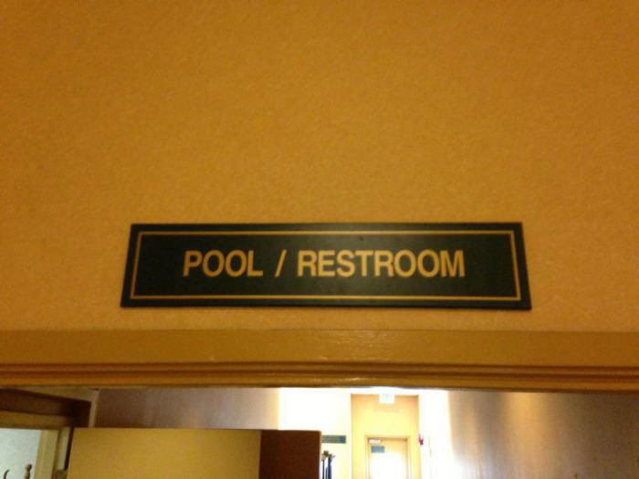 pool, restroom, sign, fail