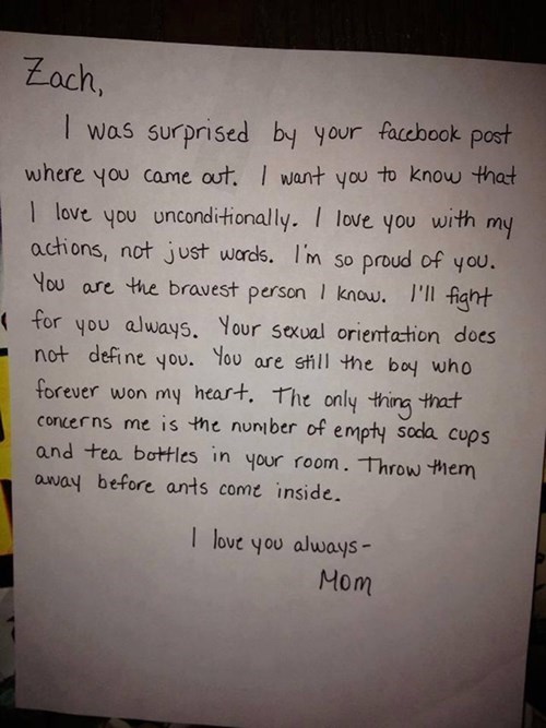 facebook, mother, coming out of the closet, note, ants