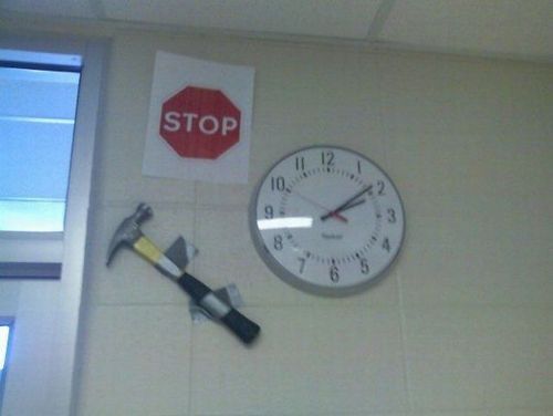 stop, hammer, time, clock, lol
