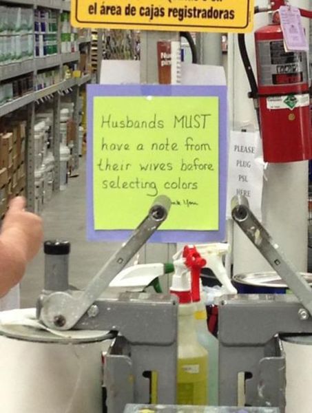 sign, husbands must have note before selecting colors