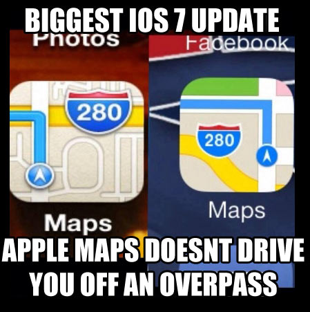 ios 7 update, apple maps, meme