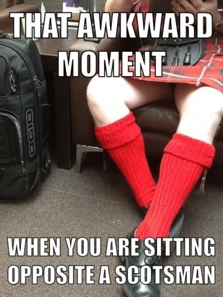 awkward moment, scotsman, sitting opposite