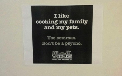 commas, cooking family and pets