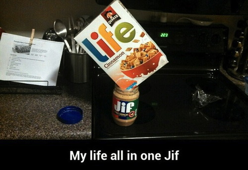 life, jif, wordplay, cereal