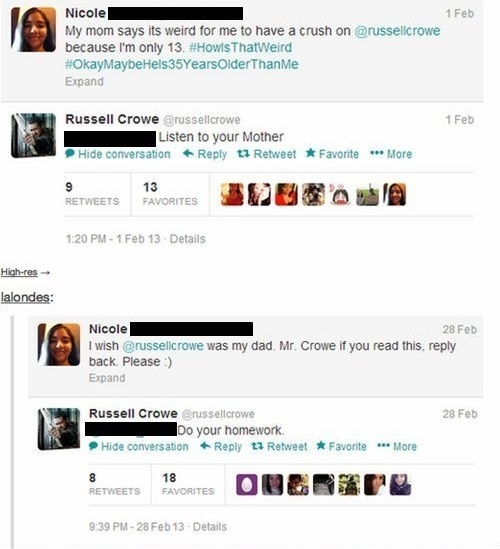 russel crowe is awesome on twitter, crush