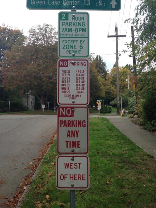 no parking, wtf, signs, confusing