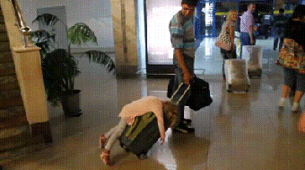 gif, tired kid at the airport