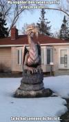 my neighbour didn't want to get rid of his dead tree so he had someone do this to it, dragon wood carving, win