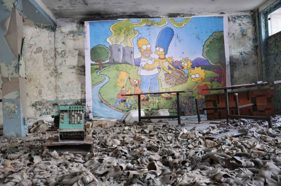 the simpsons, chernobil, mural, art