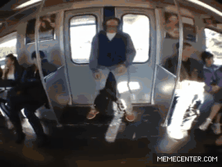 train, sleeping on door, gif, rude awakening