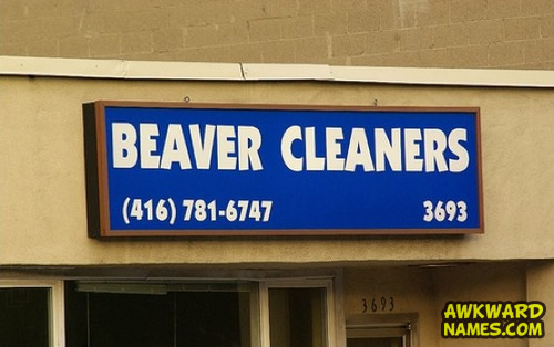 beaver cleaners, awkward names, sign