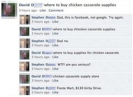 parents, facebook, fail, chicken casserole supplies