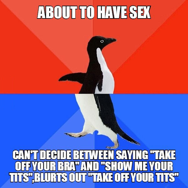 socially awkward penguin, tongue tied, meme