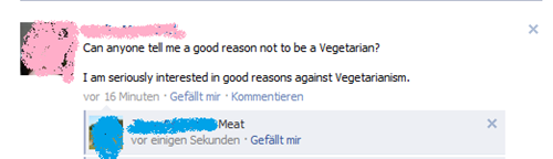 good reason not to be vegetarian, meat, facebook, comment, lol