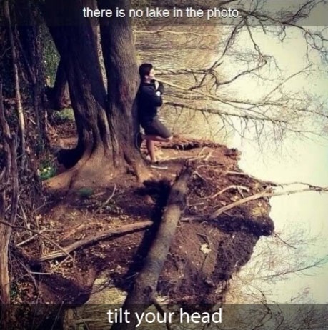 there is no lake, perspective, tilt your head