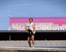 gif, 360 jump spin shoot, rifle, lands in car, lol