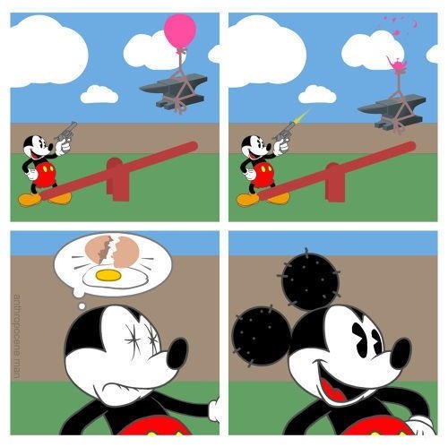 mickey mouse, anvil, balloon, comic, lol