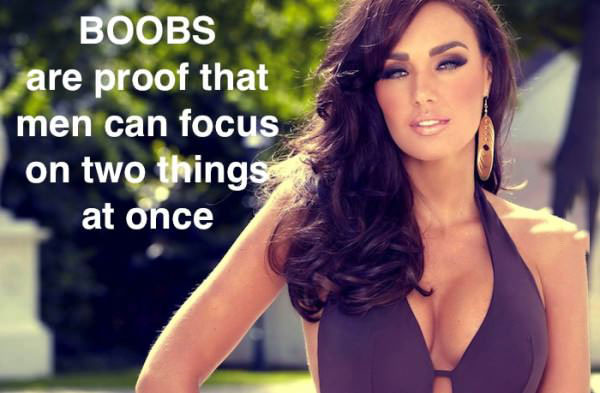boobs, proof that men can focus on two things at once