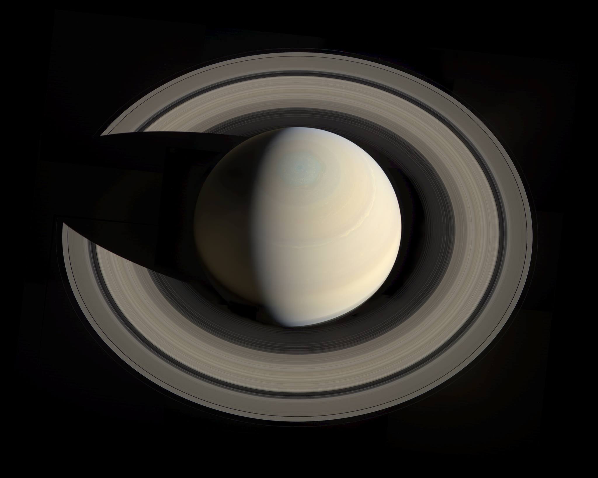 actual photo of saturn, rings, shadow, space, astronomy