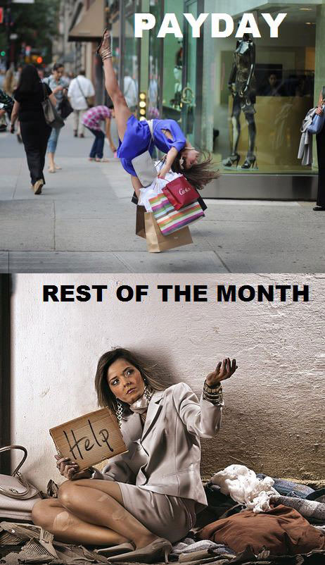 payday, rest of the month, shopping, begging