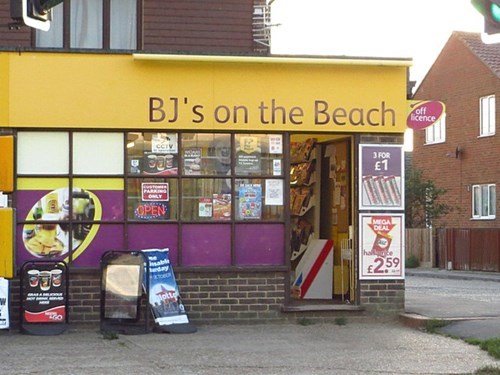 bj's on the beach, store, awkward name