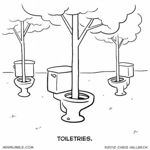 wordplay, toiletries, trees, toilets