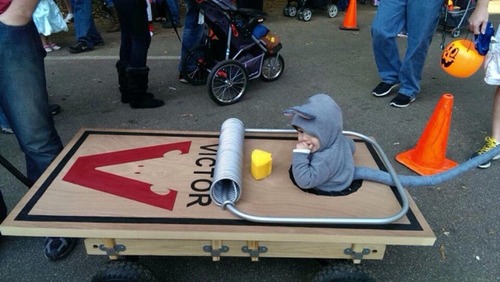 costume, wagon, mouse trap, kid