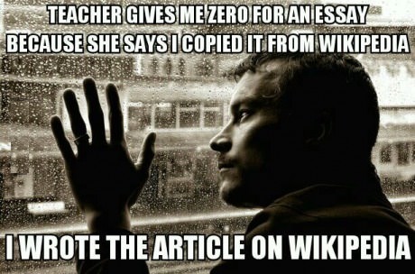 over-educated people problems, meme, zero for an essay for copying from wikipedia, wrote article
