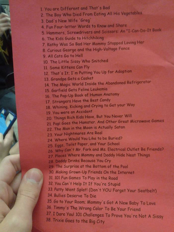 list of books not to write, elementary school, lol