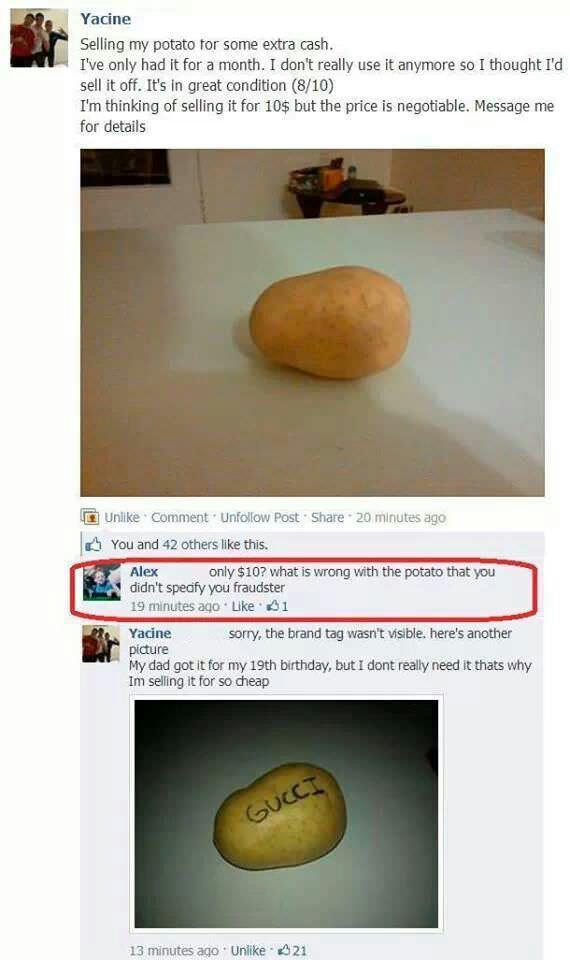 potato, facebook, sale, wtf, lol