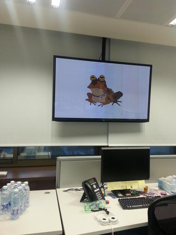 I realized people at work were staring and not working. I looked up to see this, hypnotoad at work