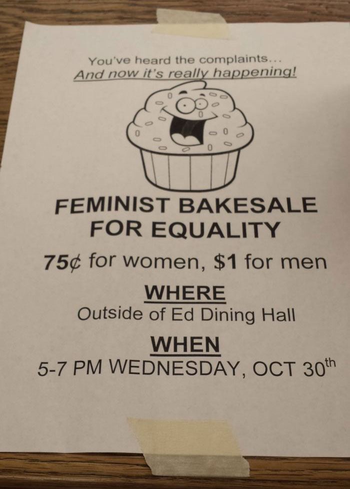 bake sale for equality, poster, feminism, fail