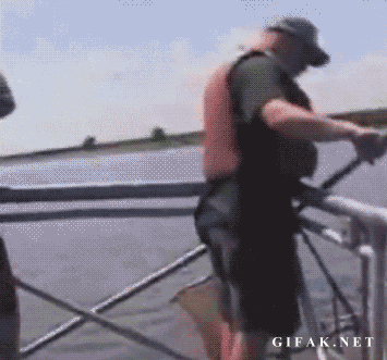 fish nut shots a fisherman, karma, lol, ow my balls