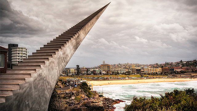amazing optical illusion: this metal stairway seems to go to heaven, david mccracken
