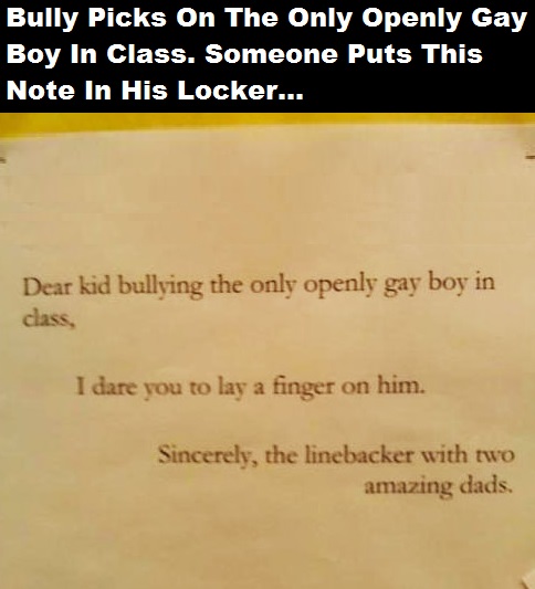 openly gay boy in class, bully, note in locker, faith in humanity
