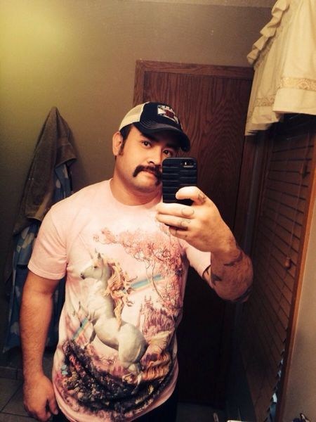unicorn shirt, selfie, poorly dressed, lol, moustache