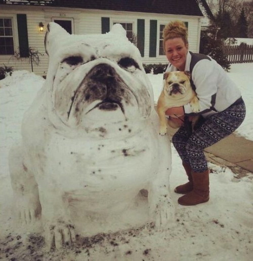 dog, snow, sculpture