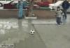 kid stone soccer ball kick prank