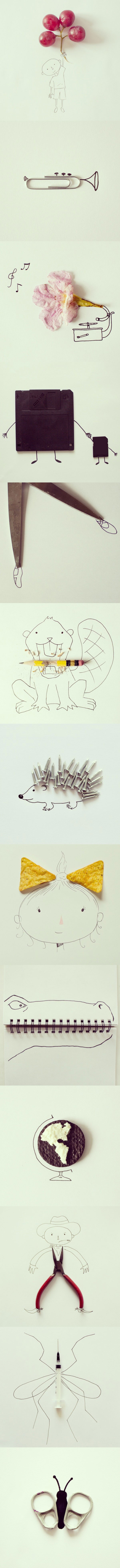 real objects become art, drawing