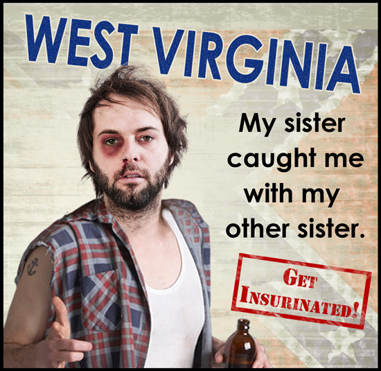 states, pro healthcare ads, stereotypes, lol, parody, bill maher, west virginia