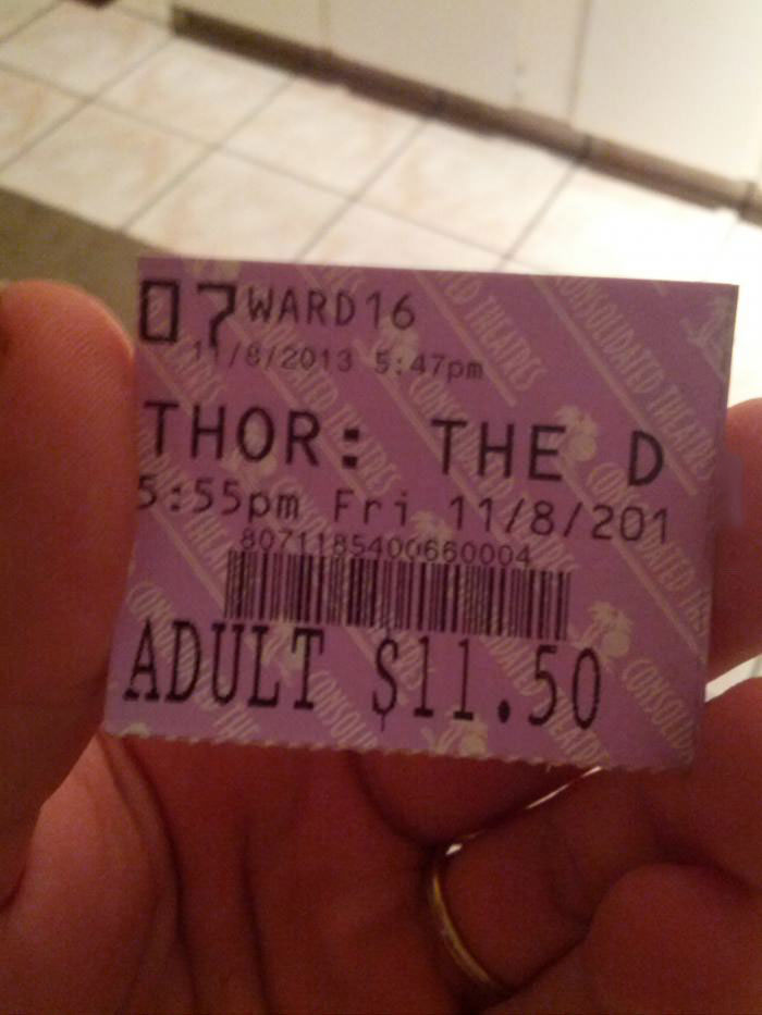 thor, movie ticket stub, the d, lol